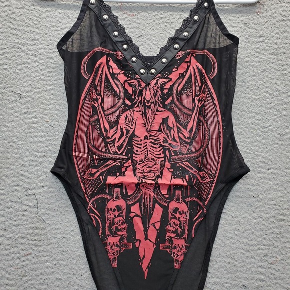 KILLSTAR Your Highness Bodysuit Women S Multi Baphomet Graphic Soft-Stretch Mesh - Picture 8 of 8